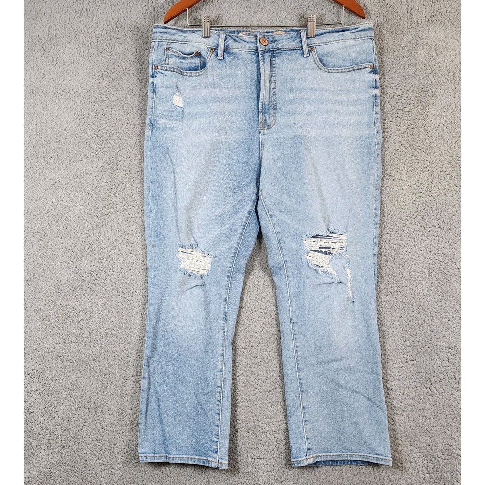 Seven7 Fashion Jeans Womens 16 Blue Denim Distressed High Rise Cropped Straight